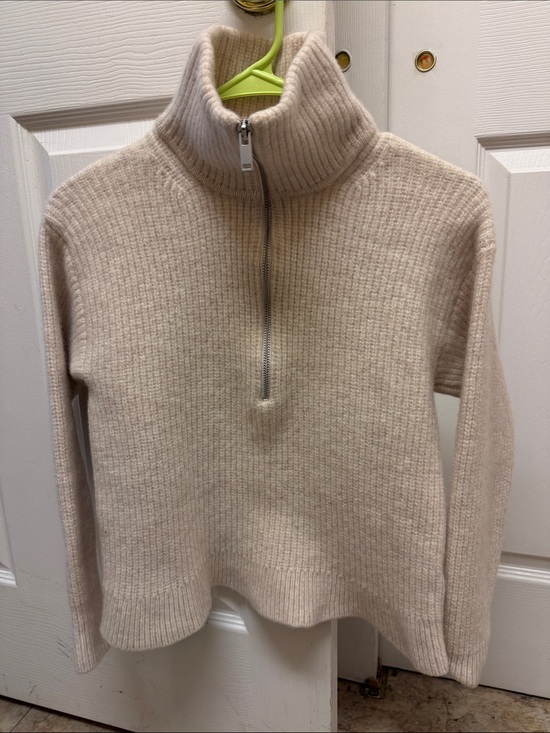 Everlane Sweaters - Everlane Cream Ribbed Half-Zip Turtleneck Wool Sweater Size Small